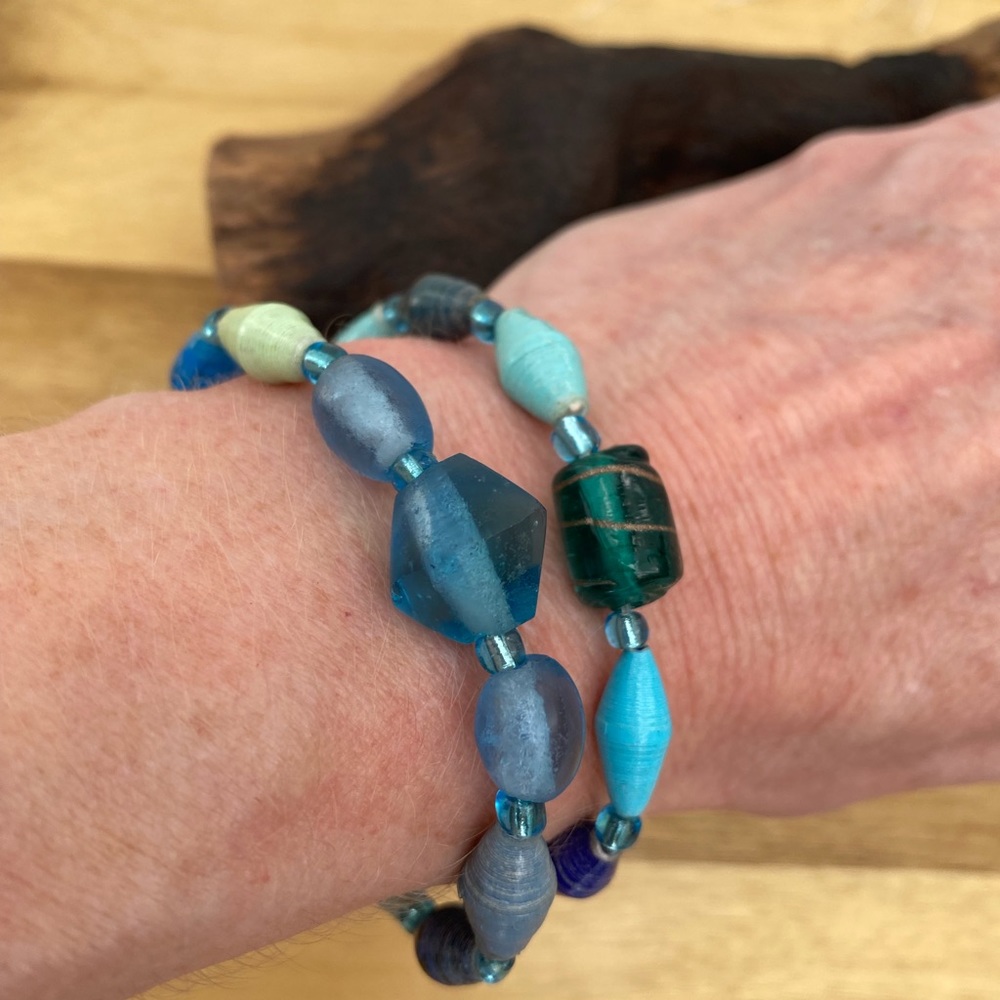 Handcrafted Stretch Recycled Paper Bead Bracelets 2-Piece Set - Picture 6 of 7
